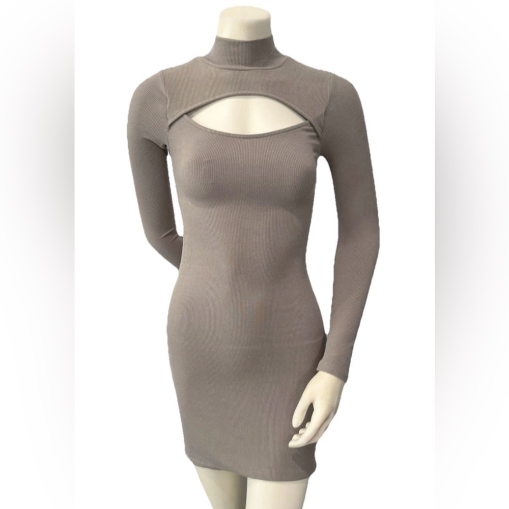 Z SUPPLY Pandora Rib Cut Out Mini Dress Oatmeal XS Long Sleeve Bodycon Knit NWT - Picture 1 of 7
